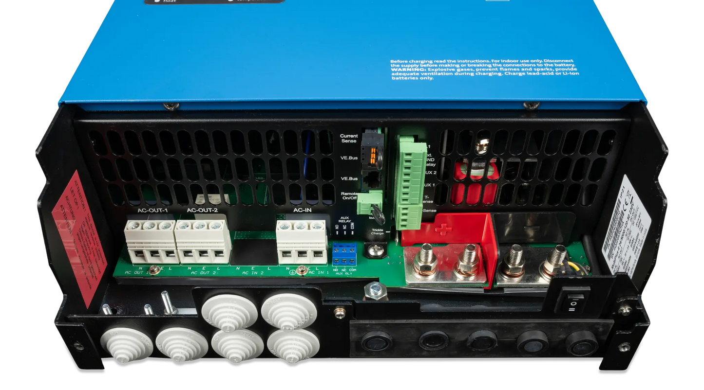 Power inverter with visible wiring and connectors on a white background