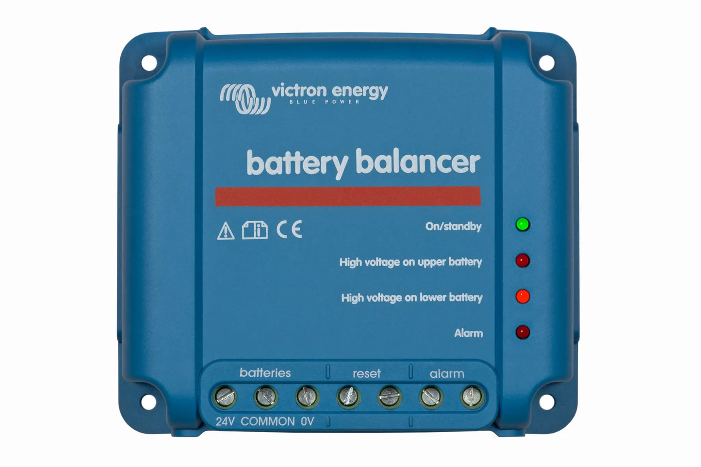 Blue battery balancer with Victron Energy branding on a white background