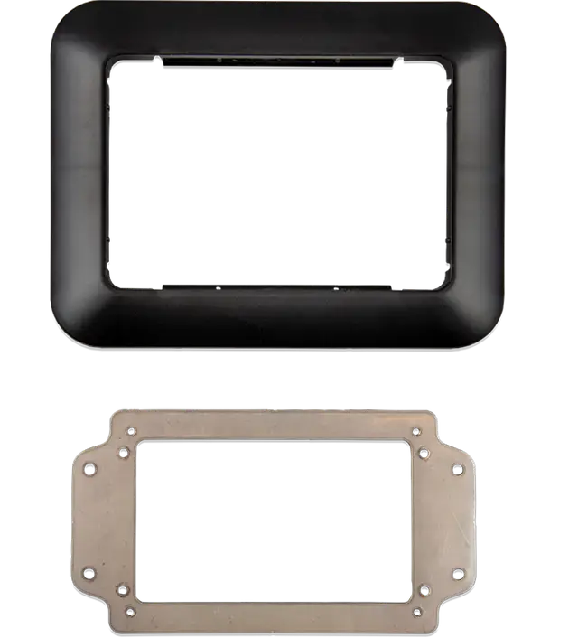 Black and beige rectangular metal frames on a white background