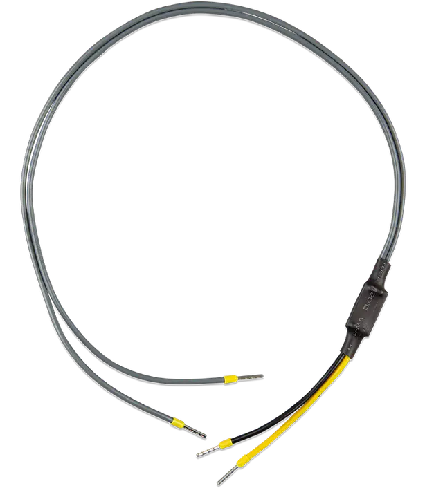 Thermocouple cable with black and yellow wires on a white background