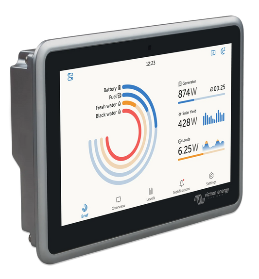 Touchscreen display with energy monitoring software on a white background