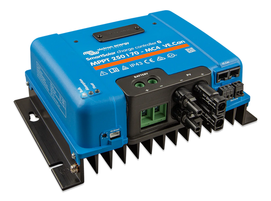 Blue electronic device with connectors on a white background