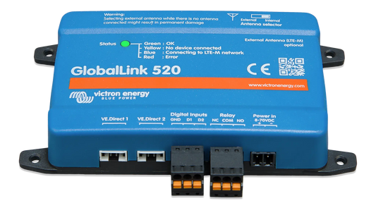 Blue GlobalLink 520 device by Victron Energy on a white background