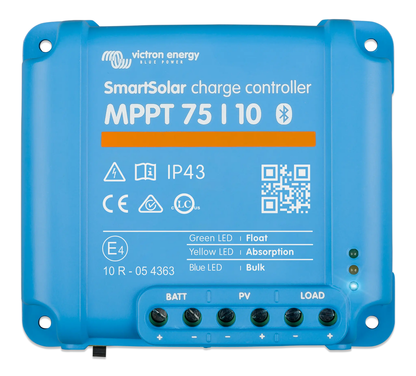 Blue SmartSolar charge controller with Victron Energy branding on a white background