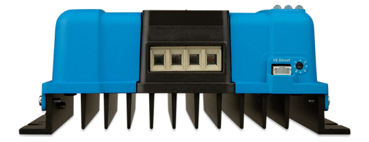 Blue and black machine with a digital display on a white background