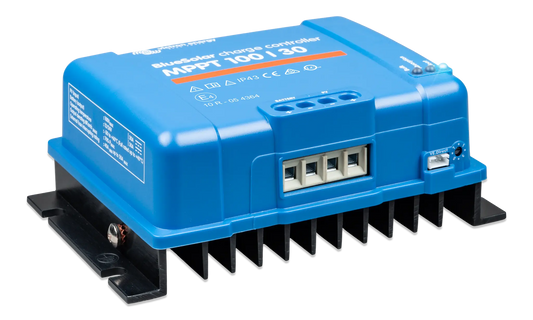 Blue electronic device with text and connectors on a white background