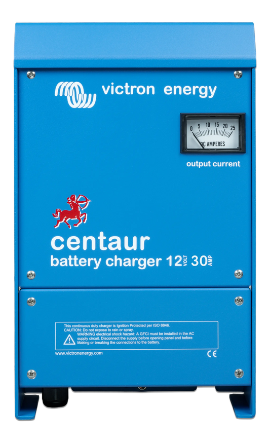 Blue Victron Energy Centaur battery charger on a white background