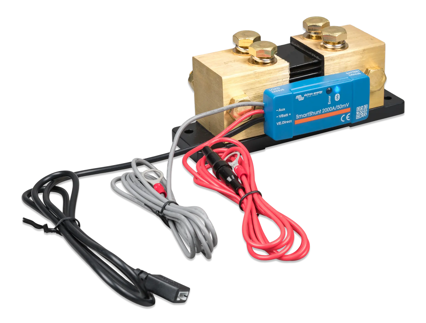 Electrical component with wires and a blue control panel on a white background