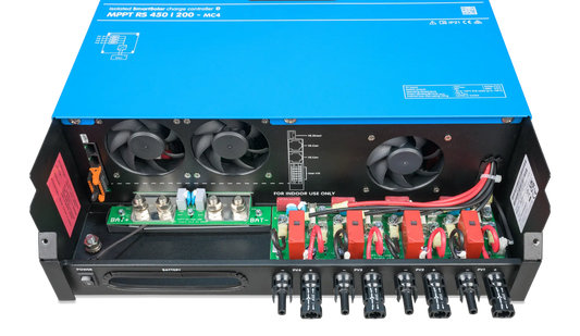 Electrical power inverter with fans and wiring on a white background