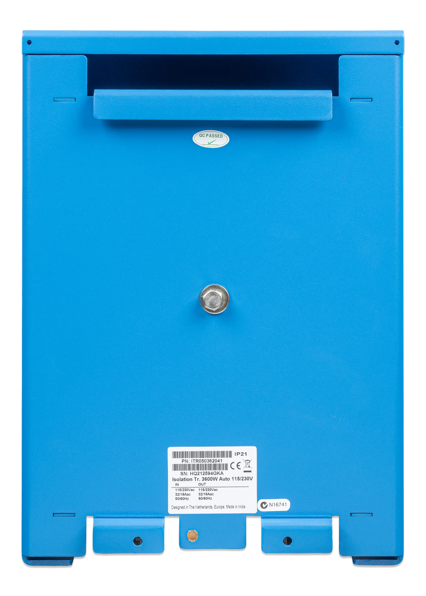 Blue mailbox with a visible brand logo on a white background