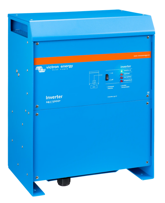 Blue Victron Energy inverter on a white background