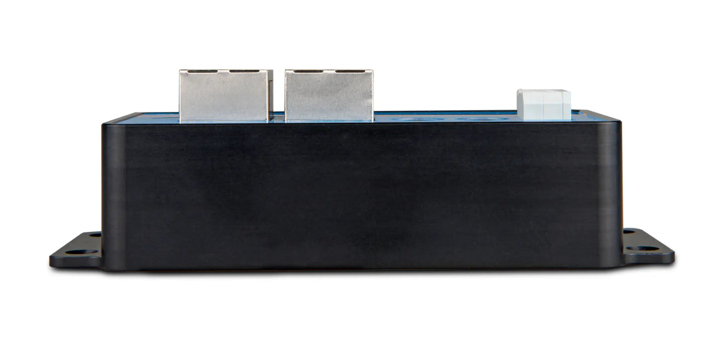 Black electronic module with USB ports on a white background