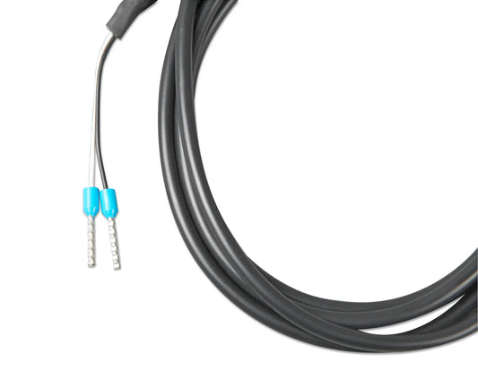 Coiled cable with blue connectors on a white background