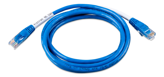 Blue Ethernet cable with connectors on a white background