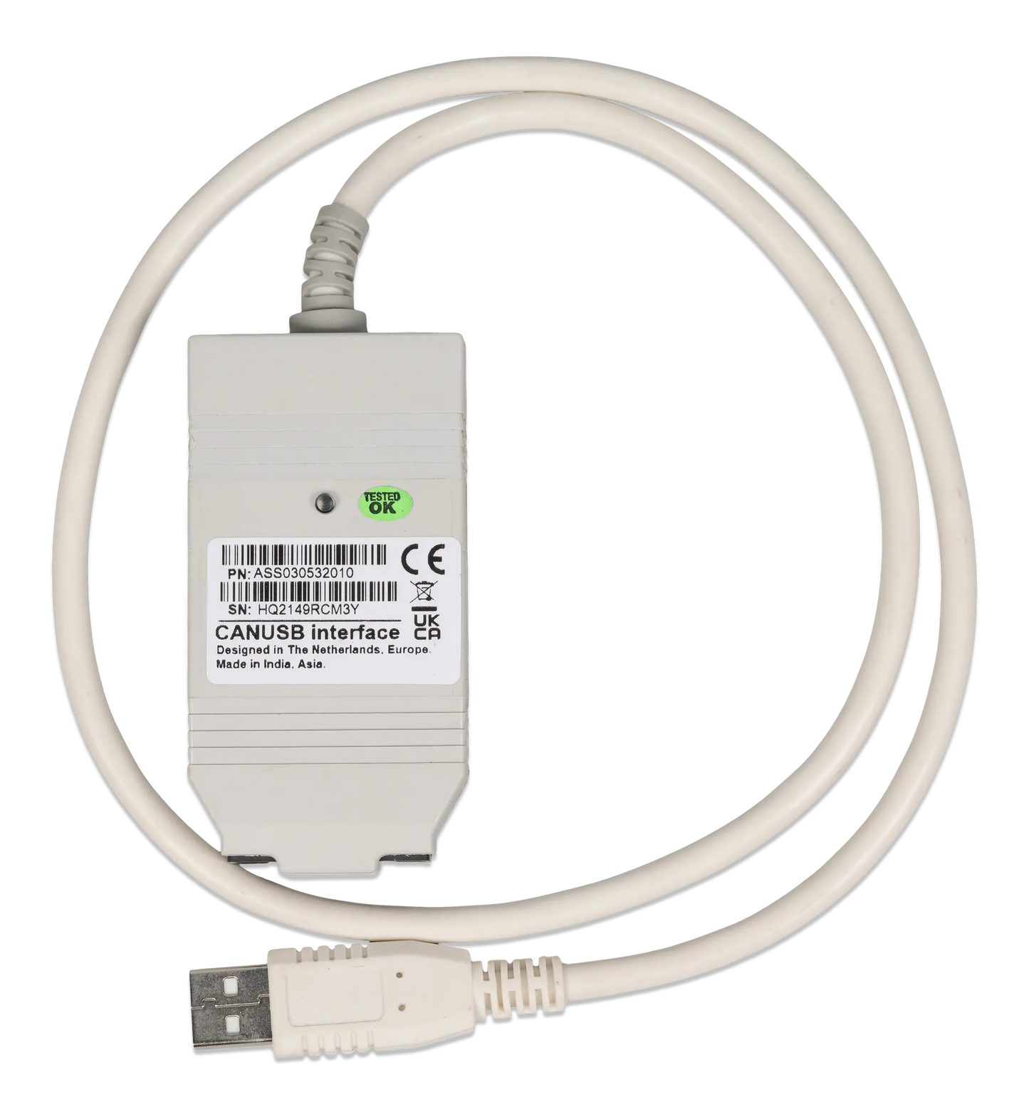 CANUSB interface cable with label on a white background