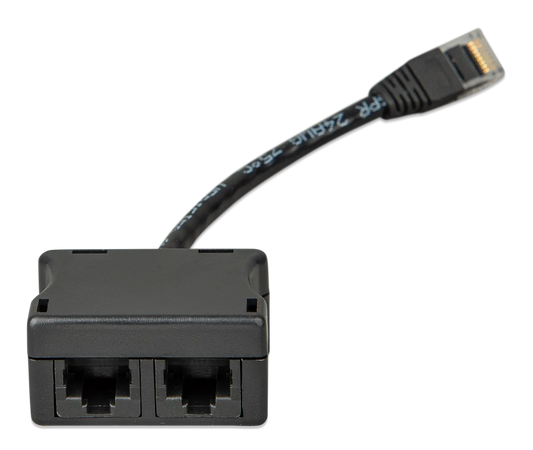 Network cable with a splitter on a white background