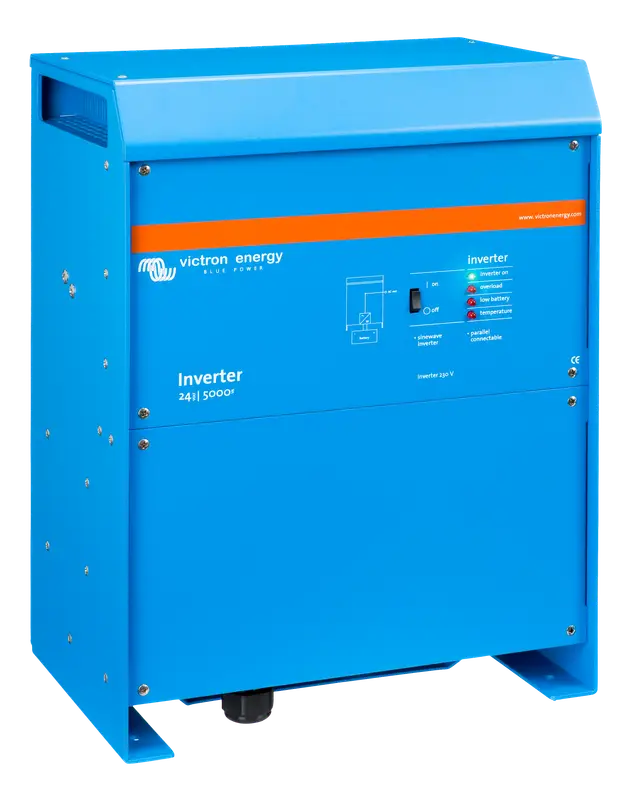 Blue Victron Energy inverter on a white background
