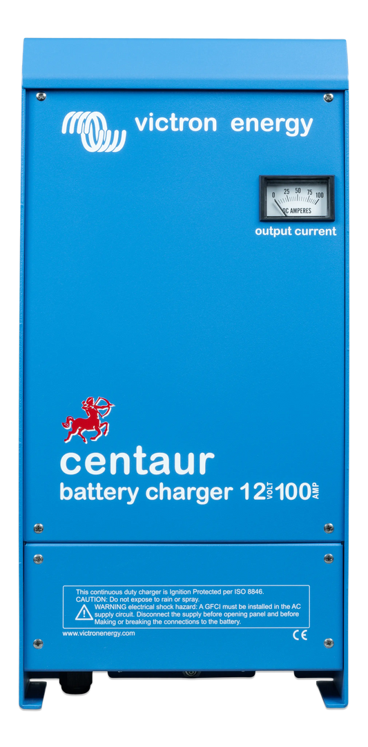 Blue Victron Energy Centaur battery charger on a white background