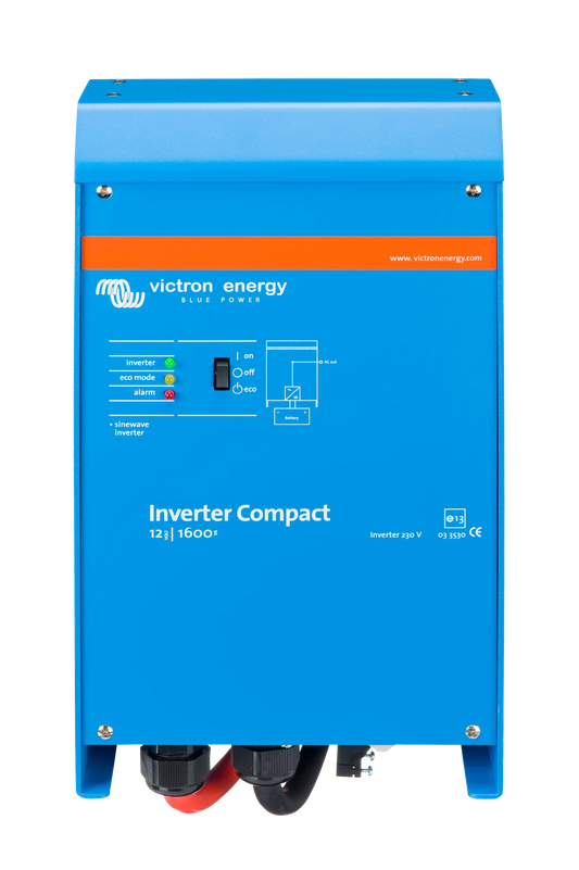 Blue Victron Energy inverter compact on a white background