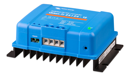 Blue DC-DC converter on a white background