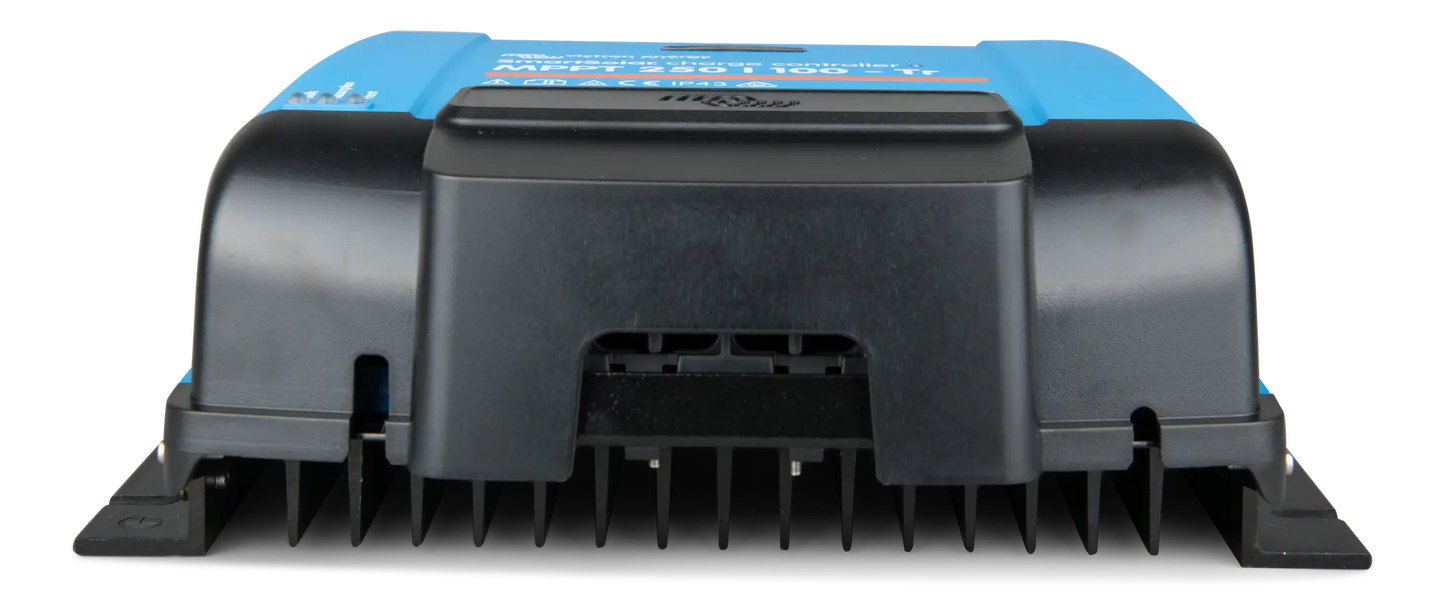 Black and blue power inverter on a white background