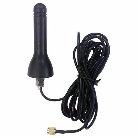 Black car antenna with coiled cable on a white background