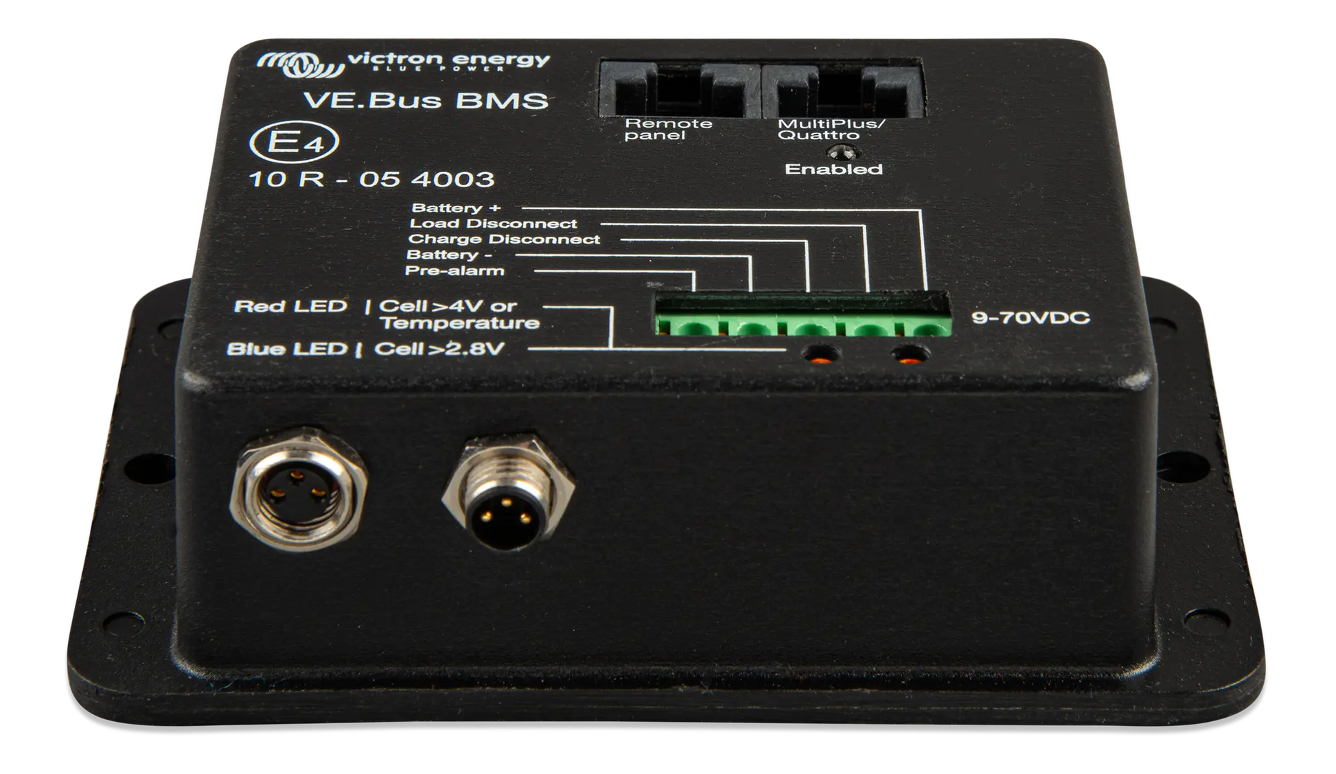 Black electronic module with Victron Energy branding on a white background