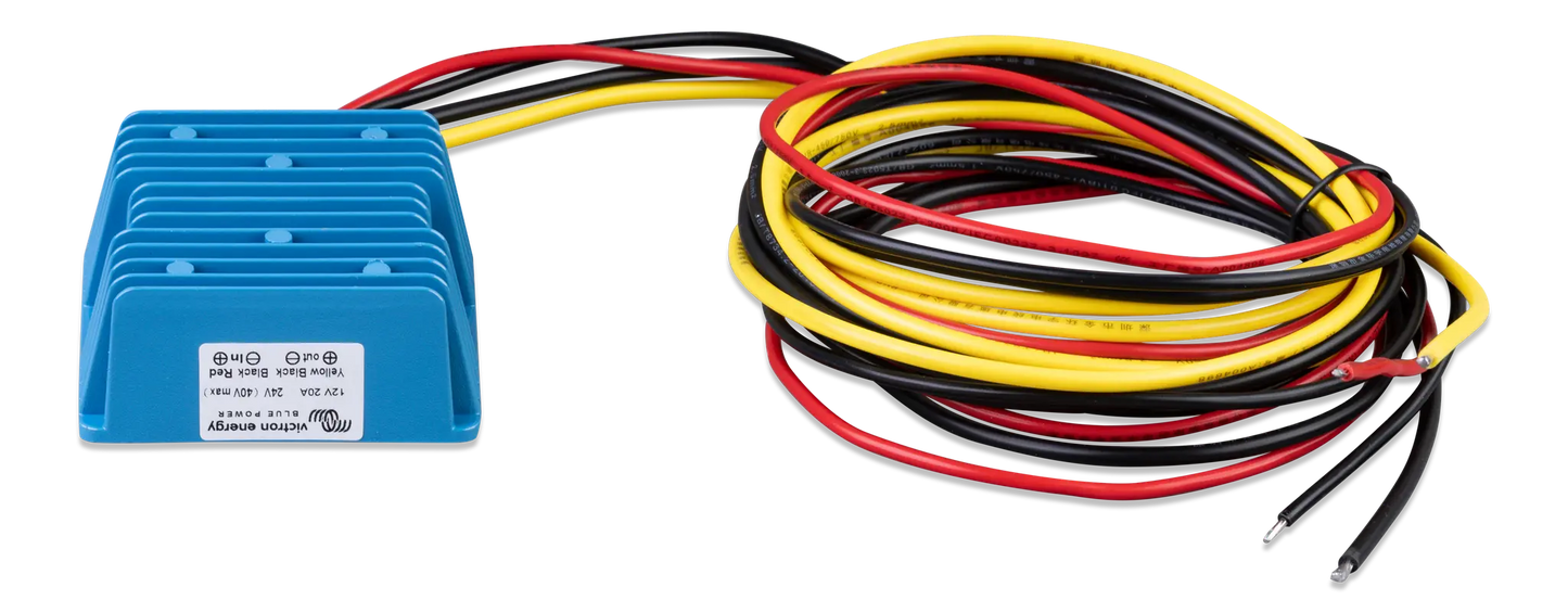 Blue electronic component with multicolored wires on a white background