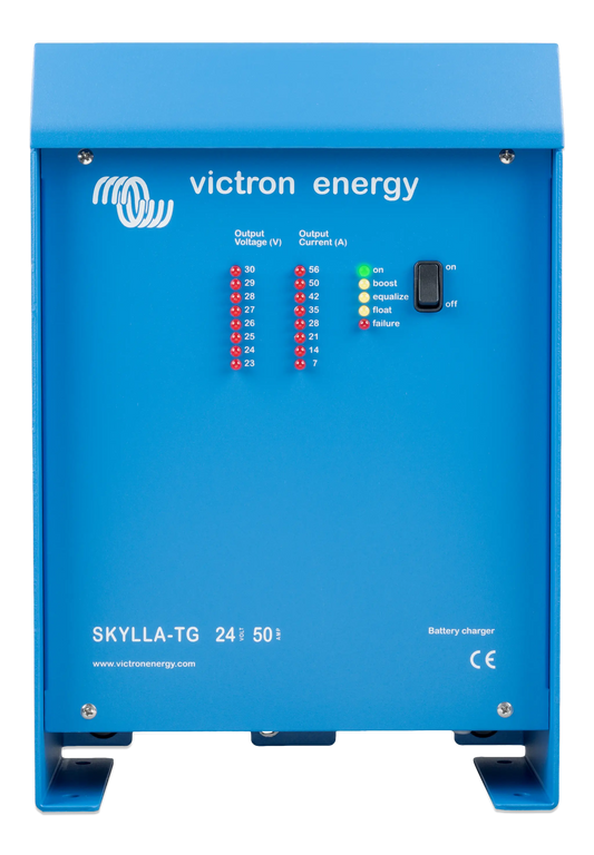 Blue Victron Energy Skylla-TG battery charger on a white background