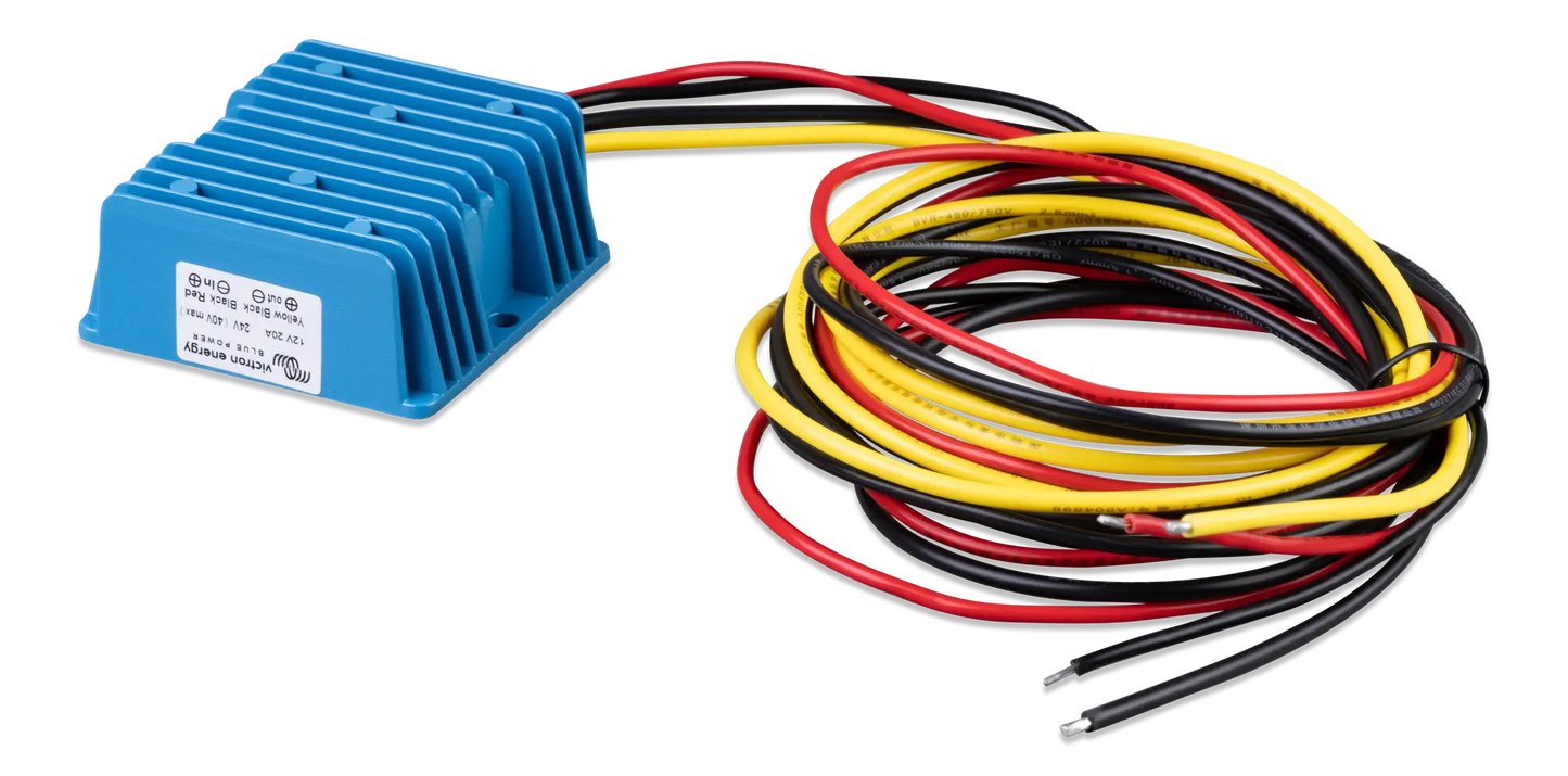 Blue electronic component with multicolored wires on a white background