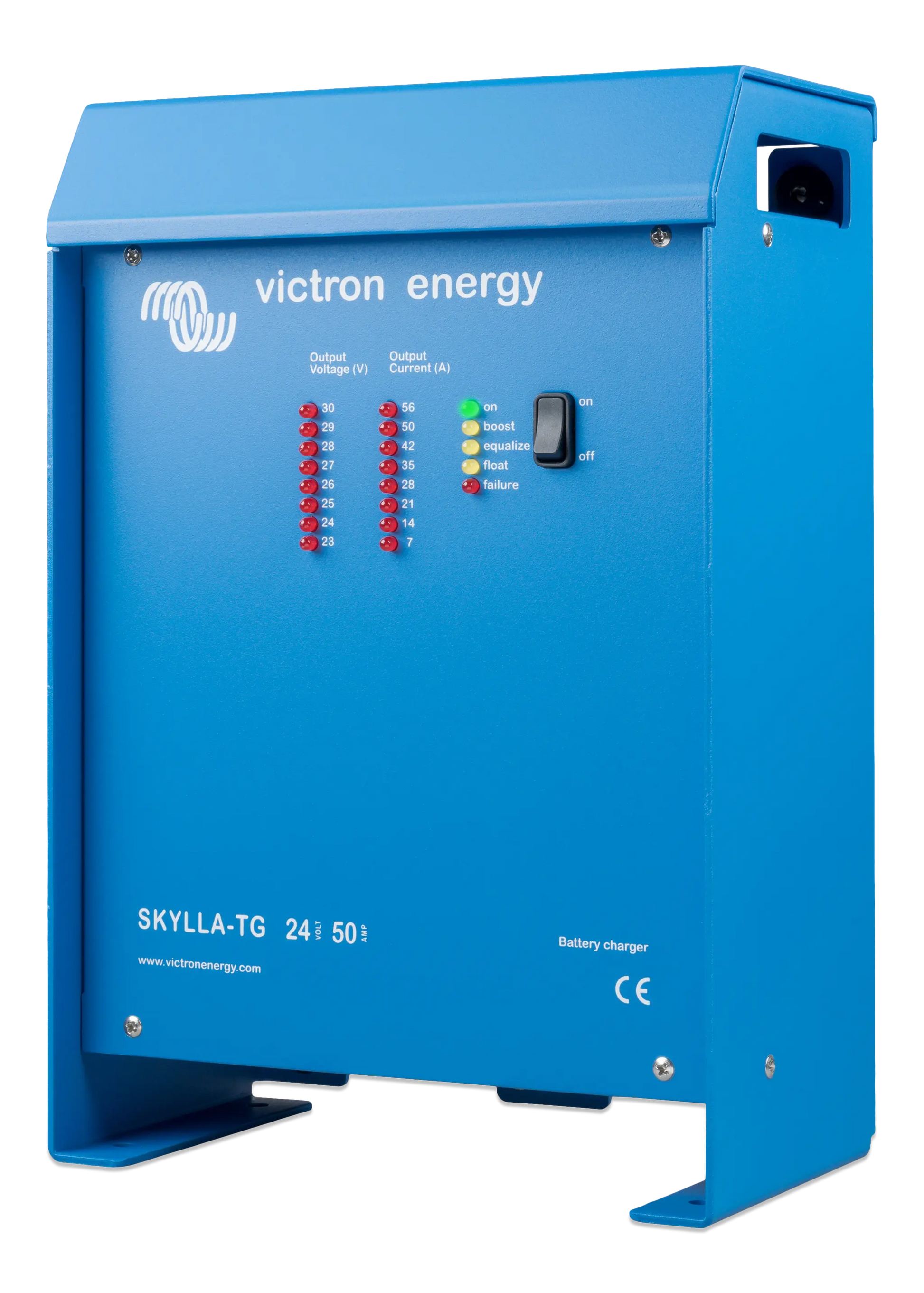 Blue Victron Energy SKYLLA-TG battery charger on a white background