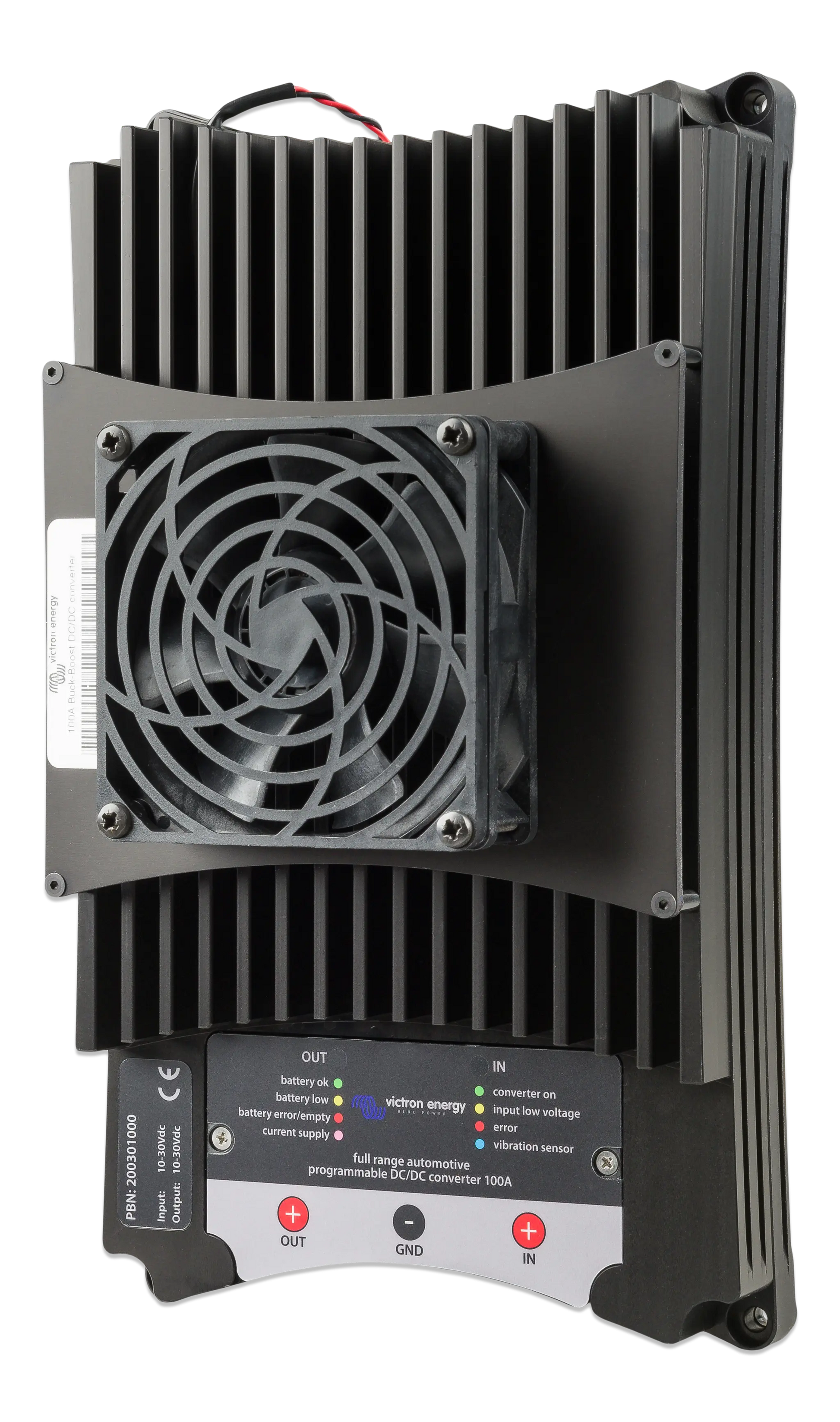 Electronic power supply unit with cooling fan on a white background