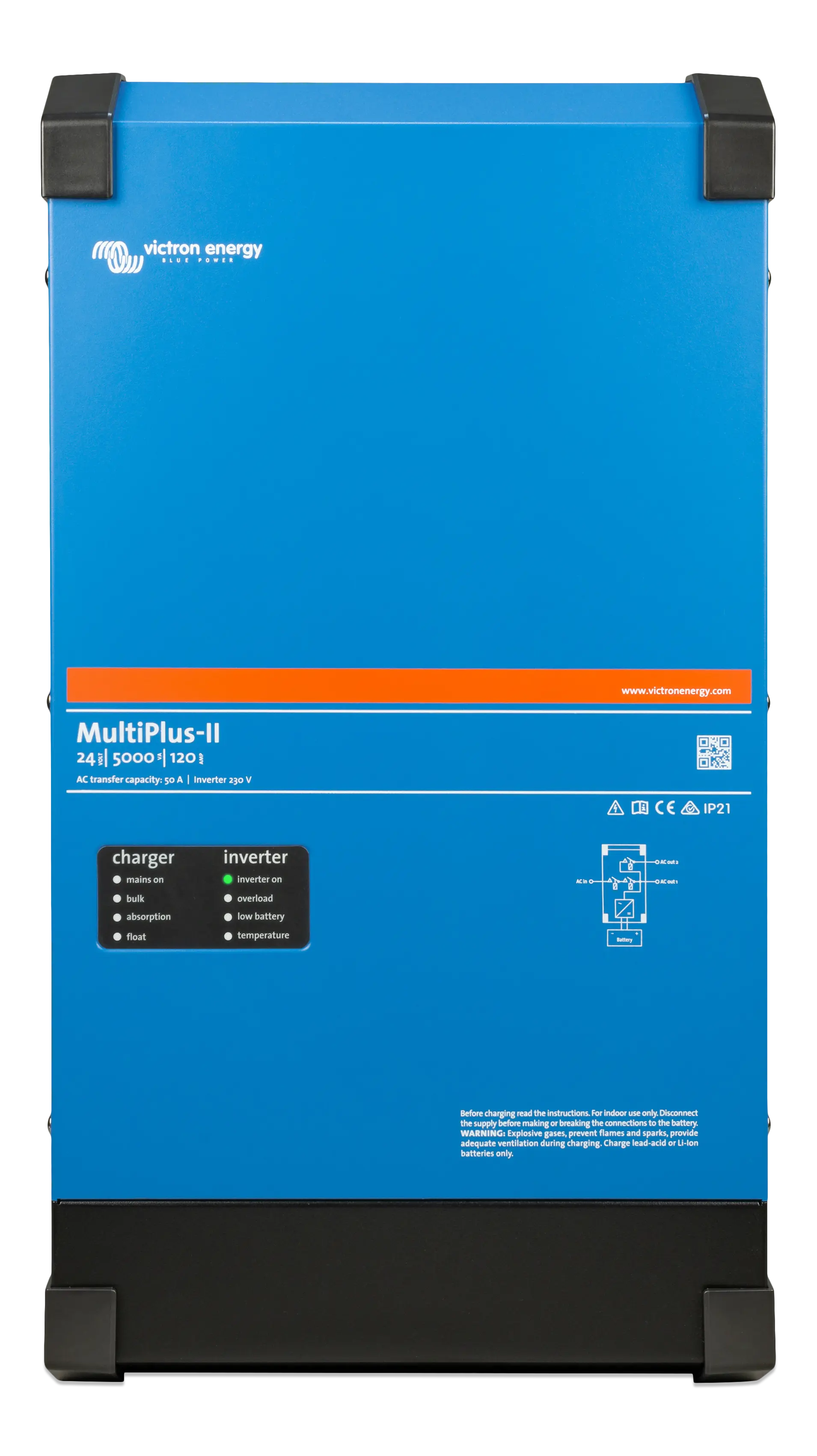 Blue power converter with 'Schneider Electric' branding on a white background