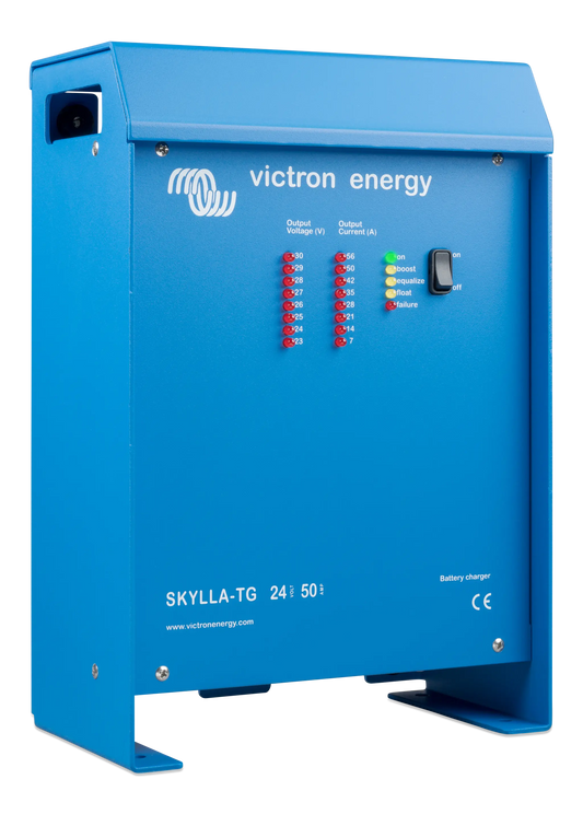 Blue Victron Energy Skylla-TG battery charger on a white background