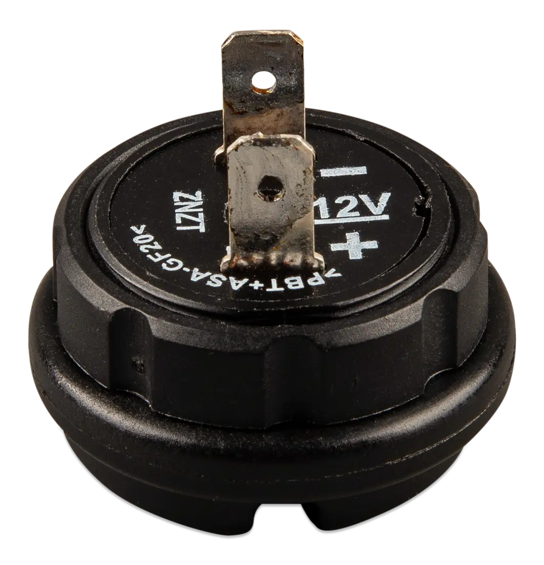 Black electrical connector with metal contact on a white background