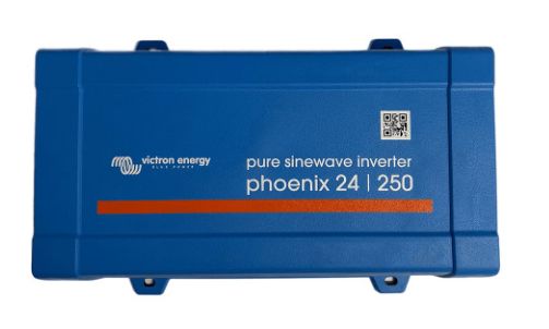 Blue Victron Energy pure sinewave inverter on a white background