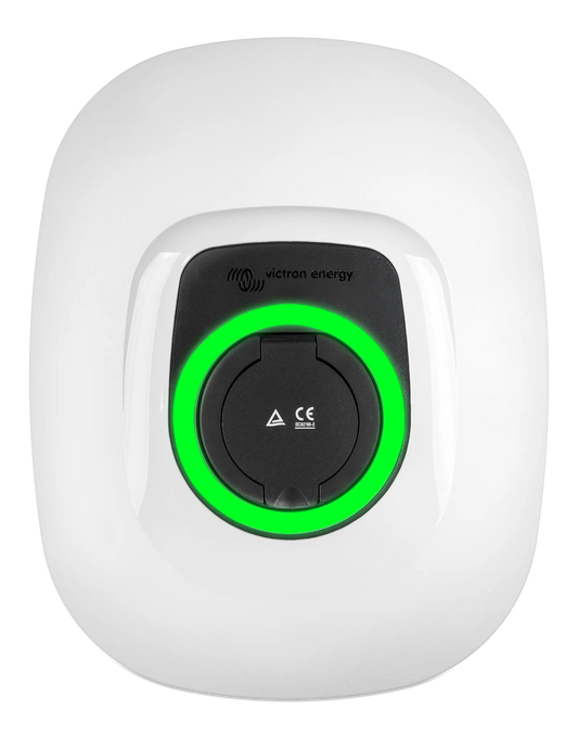 White electronic device with green indicator light on a white background
