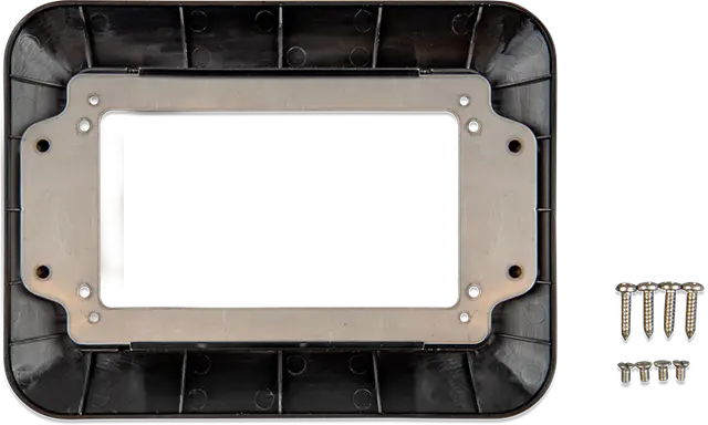 Metal mounting plate with screws on a black background