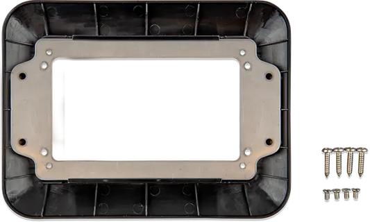 Metal mounting plate with screws on a black background