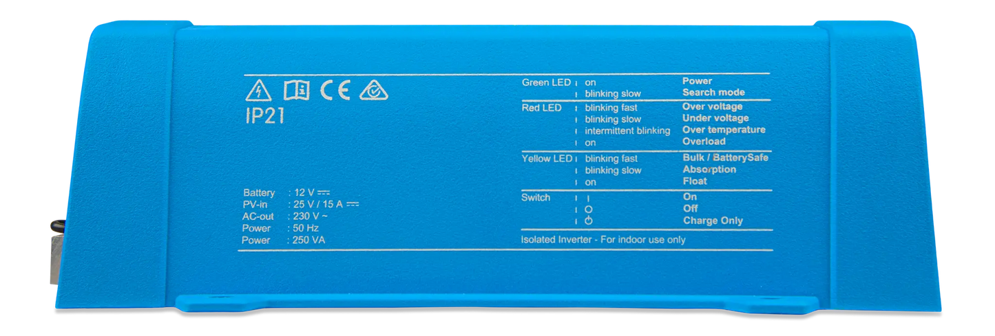Blue battery pack with technical specifications on a white background