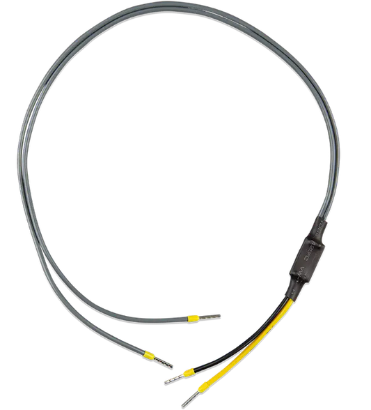Thermocouple cable with black and yellow wires on a white background
