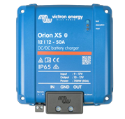 Blue Victron Energy Orion XS 0 solar charge controller with label