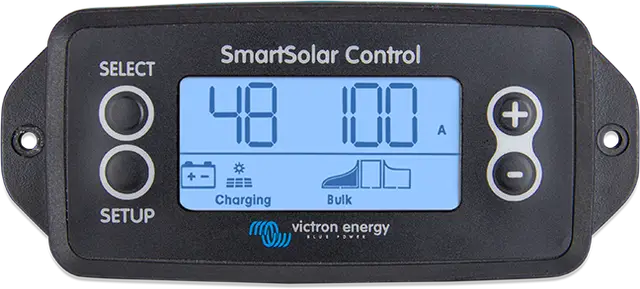SmartSolar Control panel by Victron Energy with digital display and control buttons.