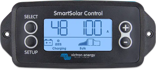 SmartSolar Control panel by Victron Energy with digital display and control buttons.