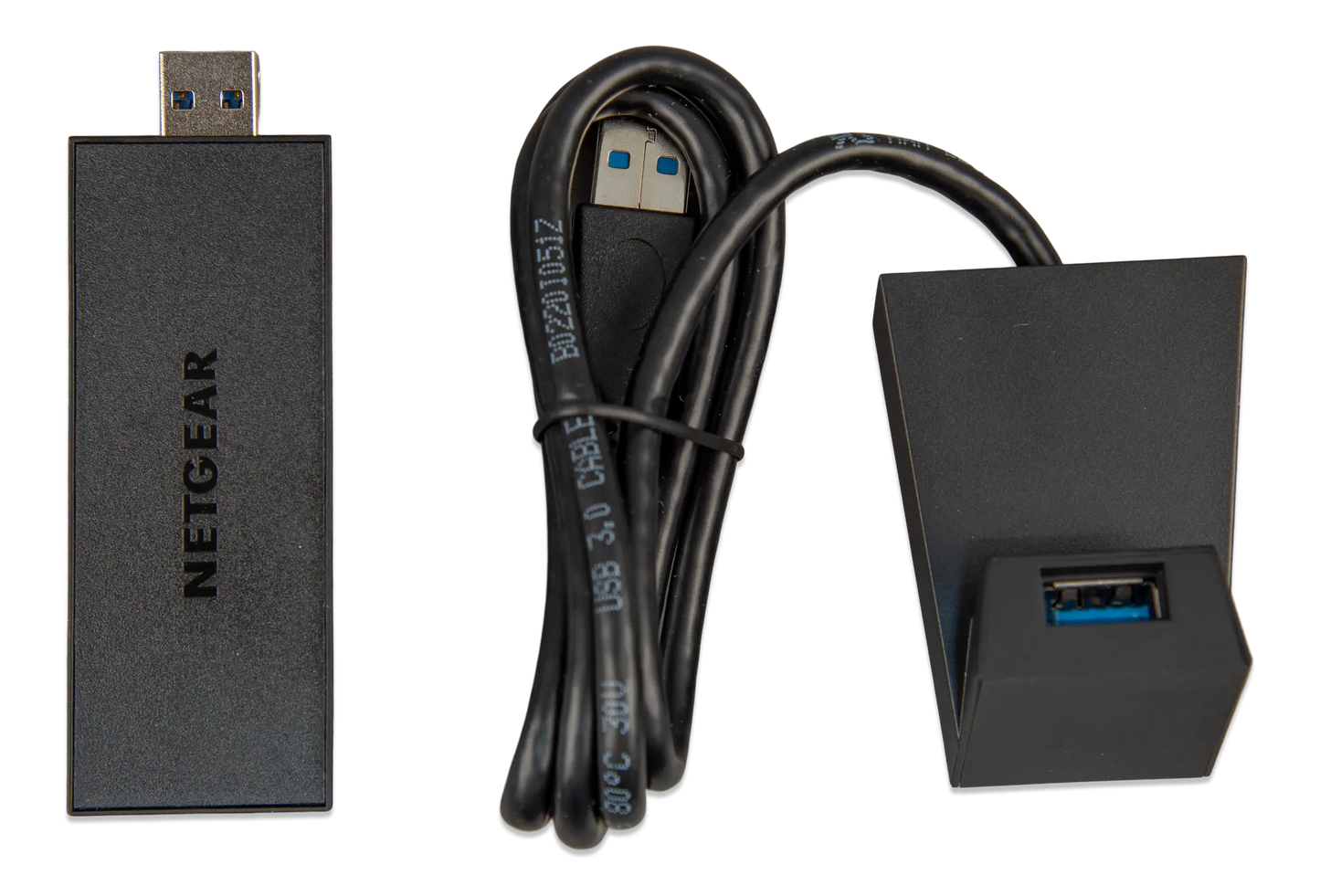 NETGEAR USB adapter with cable on a white background