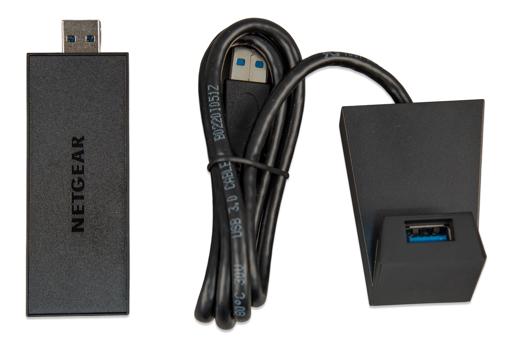 NETGEAR USB adapter with cable on a white background