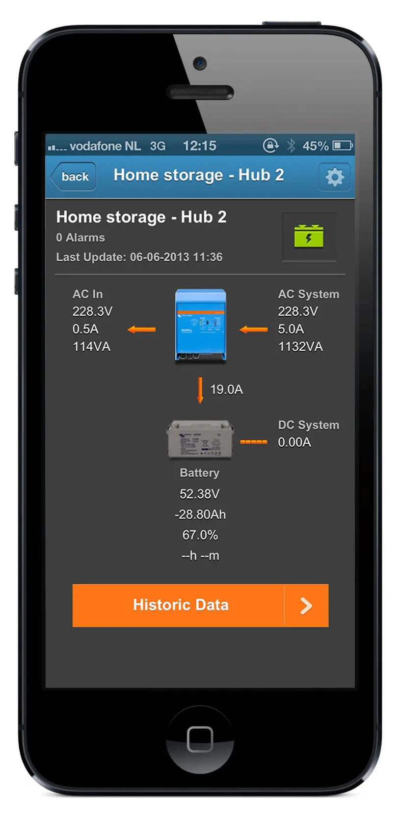 Smartphone displaying home storage system app on a white background