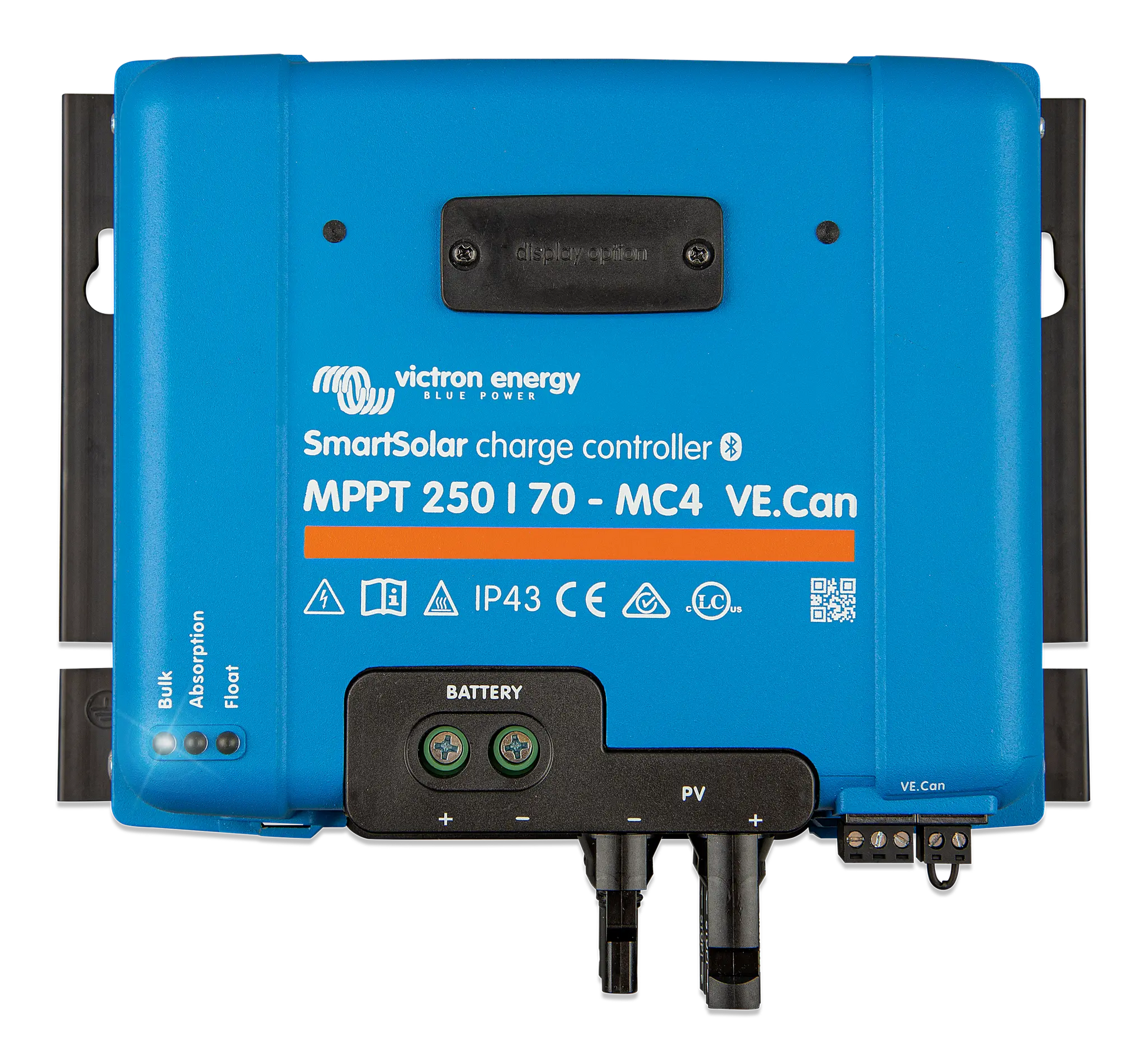 Blue Victron Energy SmartSolar charge controller on a white background