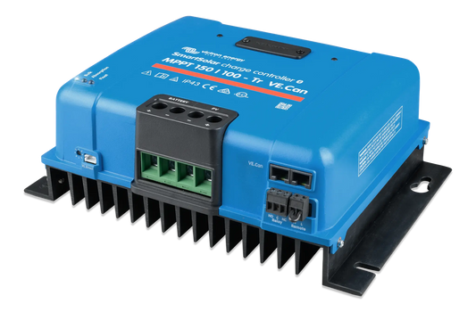 Blue electronic device with various connectors on a white background