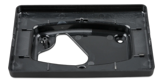 Black plastic component on a white background